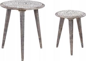 Kavos staliukų komplektas Beliani Barju, balta/medžio, 31 - 46 cm x 46 cm x 40 - 53 cm