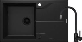 Plautuvė su virtuviniu maišytuvu Deante Andante, granitas, 78 cm x 49 cm x 19.4 cm, juoda
