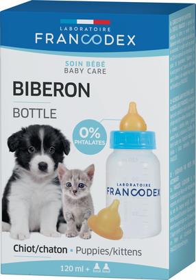 Maitinimo švirkštas Francodex Biberon Feeding bottle, 0.12 l, skaidri/mėlyna