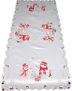 Kalėdinis stalo takelis stačiakampė Snowman, dramblio kaulo/raudona/žalia, 40 x 200 cm