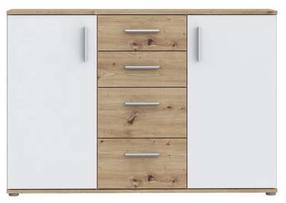 Komoda Forte Ikoli, ąžuolo/balta, 31.4 cm x 119.6 cm x 81.7 cm