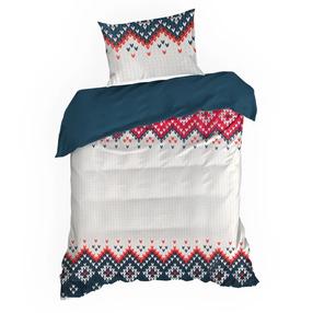 Kalėdinis patalynės užvalkalų komplektas Nordic, raudona/smėlio/tamsiai mėlyna, 140 x 200 cm