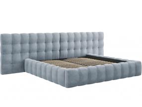 Lova dvigulė Micadoni Home Mamaia Velvet Double Headboard, 200 x 200 cm, žydra, be čiužinio, su grotelėmis