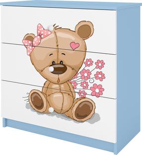 Komoda Kocot Kids Babydreams Teddybear Flowers, mėlyna/balta, 80 cm x 41 cm x 80.5 cm