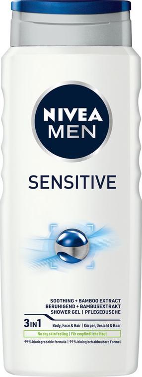 Kūno prausimosi želė Nivea Men Sensitive, 500 ml