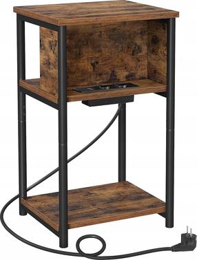 Naktinis staliukas, su integruotu kištukiniu lizdu Vasagle, rudas/juodas, 34 cm x 30 cm x 58 cm