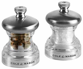Druskos ir pipirų malūnėlis Cole and Mason Button, skaidri/sidabro, 2 vnt.