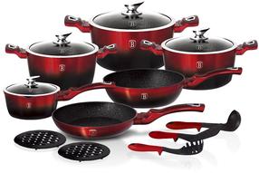 Puodų ir keptuvių rinkinys, su priedais Berlinger Haus Metallic Line Burgundy Noir Edition BH-1632