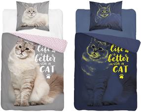 Patalynės užvalkalų komplektas Detexpol Glow In The Dark Cat PPE-98, pilka/rožinė/smėlio, 160 x 200 cm