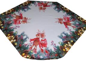 Kalėdinė staltiesė kvadratinė Reindeer, ruda/balta/raudona, 110 x 110 cm