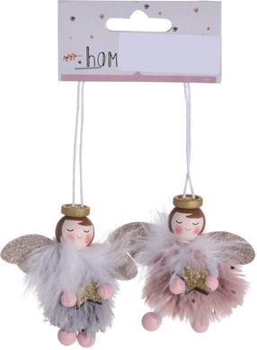 Eglutės žaisliukų rinkinys DH8040320, baltas, 11 cm, medis/dirbtinis kailis, 2 vnt.