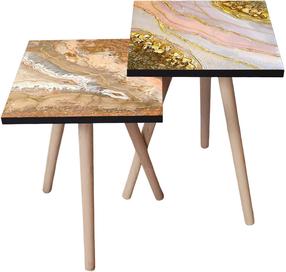 Kavos staliukų komplektas Kalune Design 2SHP423, aukso/baltas/rožinis, 35 cm x 35 cm x 47 cm