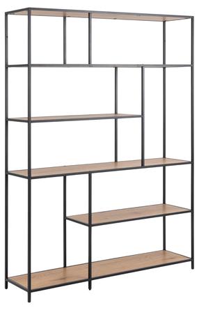 Pastatoma lentyna Seaford Bookcase, ąžuolo/juoda, 135 cm x 35 cm x 185 cm