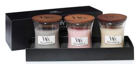 Žvakių rinkinys, aromatinė WoodWick Mini Floral, 30 - 50 h, 85 g, 3 vnt., Ruda/Rožinė