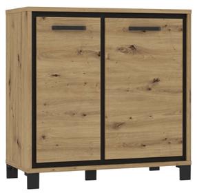 Komoda Forte Trondheim TDHK221-C773, ąžuolo/juoda, 41.5 cm x 91.4 cm x 91.2 cm