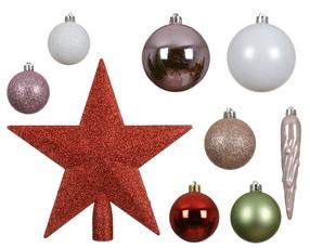 Eglutės žaisliukų rinkinys 21422, (spalva/dizainas parenkami atsitiktine tvarka), 8 cm, stiklas, 33 vnt.