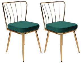 Kėdžių rinkinys Kalune Design 930 V2 974NMB1699, blizgi, aukso/žalia, 42 cm x 43 cm x 82 cm, 2 vnt.