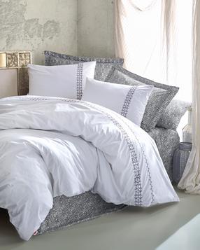 Patalynės užvalkalų komplektas Mijolnir Paola 129CTN2642, baltas/pilkas, 200 x 220 cm