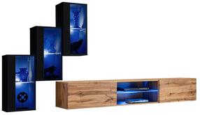 Sekcija ASM Switch XXII, ąžuolo/juoda, 210 cm x 40 cm x 120 cm