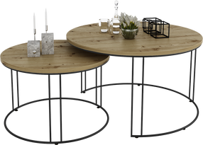 Kavos staliukų komplektas ADRK Etta, ąžuolo, 75 cm x 75 cm x 43 cm, 2 vnt.