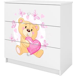 Komoda Kocot Kids Babydreams Teddybear Butterflies, balta, 80 cm x 41 cm x 80.5 cm