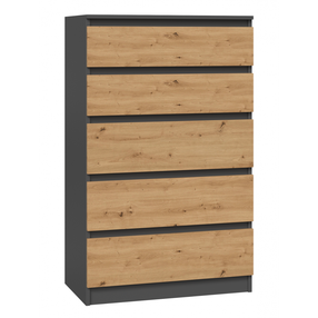 Komoda Malwa M5, antracito/ąžuolo, 40 cm x 70 cm x 109.5 cm