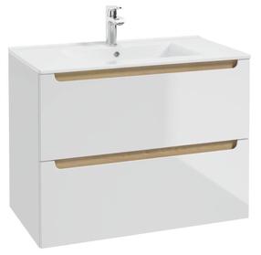 Vonios spintelė su praustuvu Deftrans Stilla D80 + Plan 80, ąžuolo/balta, 45 cm x 80 cm x 60 cm