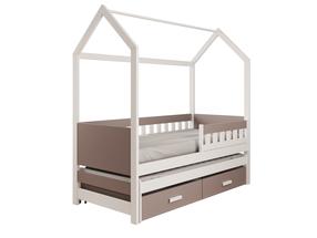 Vaikiška lova viengulė su ištraukiama papildoma lova ADRK Jaspis, ruda/balta/rusva, 80 x 180 cm, su patalynės dėže, be čiužinio