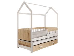 Vaikiška lova viengulė su ištraukiama papildoma lova ADRK Jaspis, balta/rusva, 90 x 200 cm, su patalynės dėže, su čiužiniu