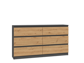 Komoda Akord Malwa M6 140, antracito/ąžuolo, 138 cm x 40 cm x 75 cm
