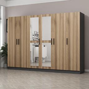 Spinta Kalune Design Kale 5014, antracito/ąžuolo, 52 cm x 225 cm x 190 cm, su veidrodžiu