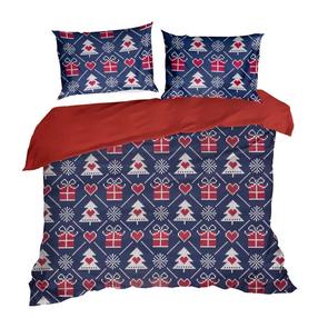 Kalėdinis patalynės užvalkalų komplektas Merry, raudona/tamsiai mėlyna, 200 x 220 cm
