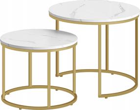 Kavos staliukų komplektas Leobert, aukso/balta, 35 - 45 cm x 45 cm x 43 - 53 cm, 2 vnt.