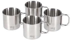 Puodelių rinkinys Nils Camp NC1762, nerūdijantysis plienas, 8 cm, 0.3 l, sidabro, 4 vnt.