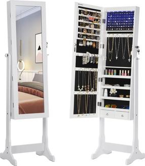 Veidrodis Leobert Mirrored Jewelry Cabinet, pastatomas, 41 cm x 151 cm, balta