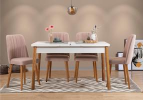 Valgomojo komplektas Kalune Design Santiago 0900 - 1 AB, baltas/pušies/šviesiai rožinė