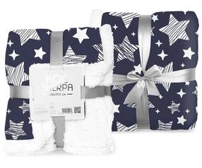 Kalėdinis pledas Faro Sherpa Stars, balta/tamsiai mėlyna, 150 cm x 200 cm