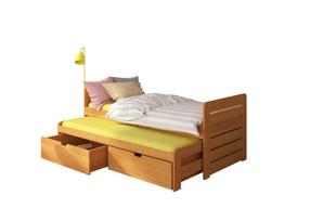 Vaikiška lova viengulė su ištraukiama papildoma lova ADRK Tomi, alksnio, 90 x 200 cm, su patalynės dėže, su čiužiniu