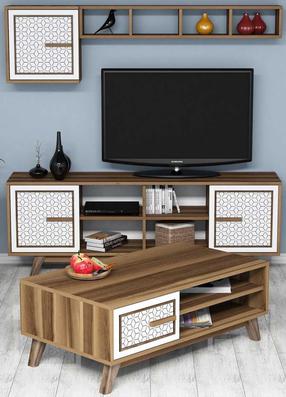 Svetainės baldų komplektas Kalune Design Ayla, vidaus, balta/riešuto