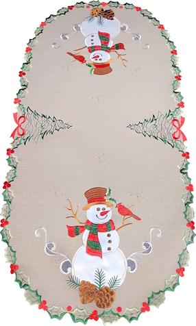 Kalėdinis stalo takelis ovalas OS-303-B, raudona/smėlio/žalia, 60 x 120 cm