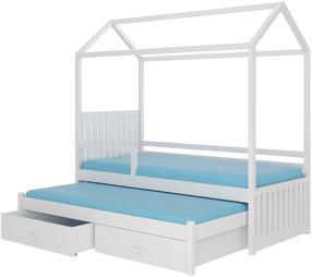 Vaikiška lova viengulė su ištraukiama papildoma lova ADRK Jonaszek, balta, 80 x 180 cm, su patalynės dėže, su čiužiniu