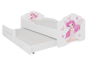 Vaikiška lova viengulė su ištraukiama papildoma lova ADRK Casimo II Girl With Wings, balta, 80 x 160 cm, su čiužiniu