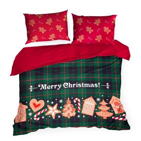 Kalėdinis patalynės užvalkalų komplektas PTR-10, raudona/ruda/žalia, 160 x 200 cm