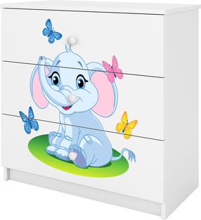 Komoda Kocot Kids Babydreams Baby Elephant, balta, 80 cm x 41 cm x 80.5 cm