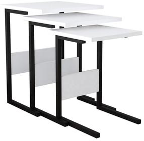 Kavos staliukų komplektas Kalune Design Sali, balta/juoda, 32 - 40 cm x 40 cm x 45 - 55 cm, 3 vnt.