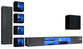 Svetainės baldų komplektas ASM Switch XXVI, vidaus, grafito/juoda/tamsiai pilka