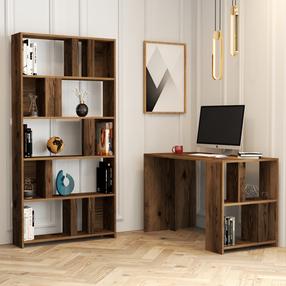 Baldų komplektas Kalune Design Lima Desk & Bookshelf, riešuto, 90 cm x 20 cm x 180 cm