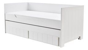 Lova viengulė su ištraukiama papildoma lova Pinio Calmo, 90 x 200 cm, balta, be čiužinio, su grotelėmis