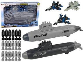 Lėktuvnešis su karinio jūrų laivyno baze Lean Toys Super Army Launch Submarines 13353, juoda/pilka