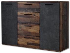 Komoda Forte Attalyar HLNK26-C754, tamsiai pilka/tamsaus ąžuolo, 38 cm x 129 cm x 91 cm